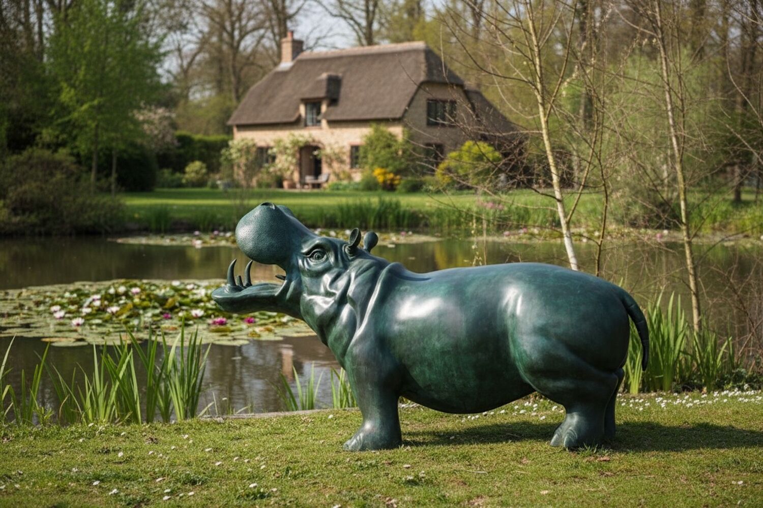 Bronzefigur Wasserspeier FLUSSPFERD, Nilpferd MEGATONNE, 170 cm